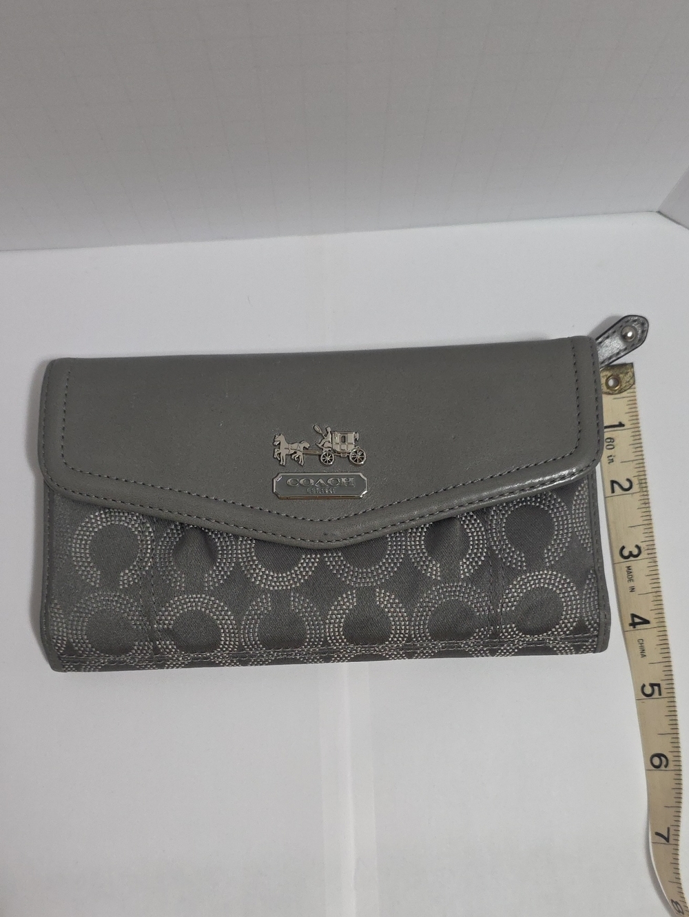 Coach Gray Signature Continental Wallet with Checkbook Holder & Silver Hardware - Picture 2 of 12